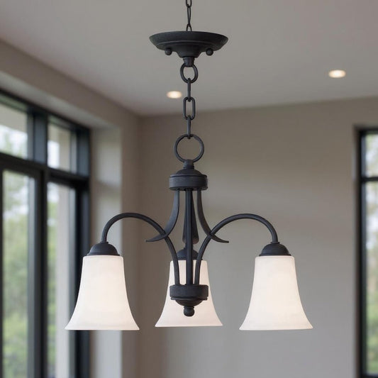 Black Three Light Dimmable Chandelier With Shades