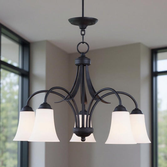 Black Five Light Dimmable Chandelier With Shades