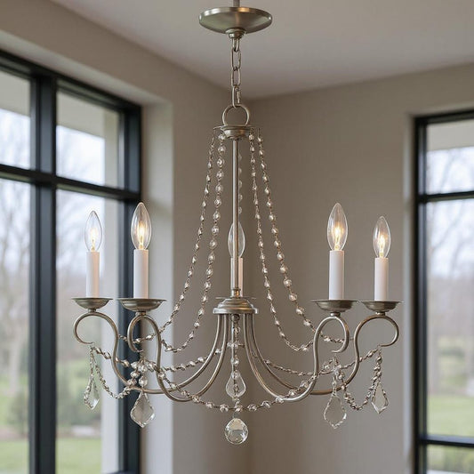 Five Light Dimmable Chandelier With Shades
