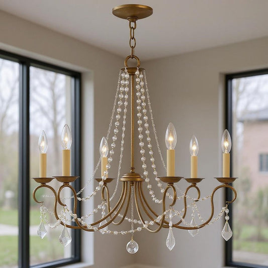 Six Light Dimmable Chandelier With Shades