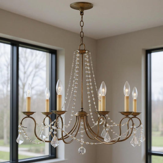 Six Light Dimmable Chandelier With Shades