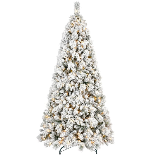 9' White Pre Lit Full Flocked Pine Christmas Tree