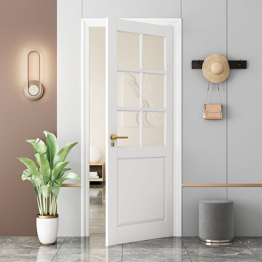 96" White Glass French Doors