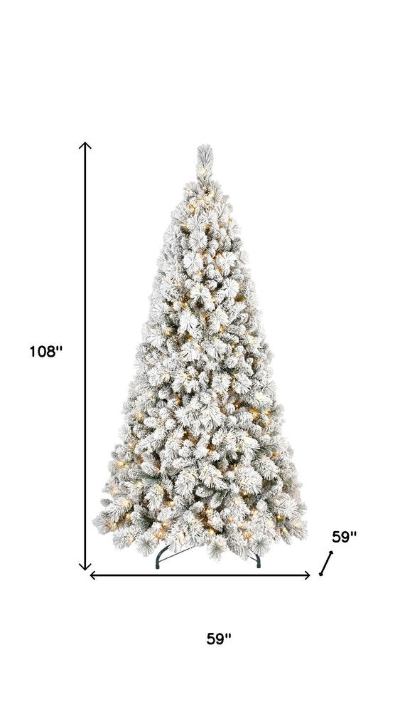 9' White Pre Lit Full Pine Christmas Tree