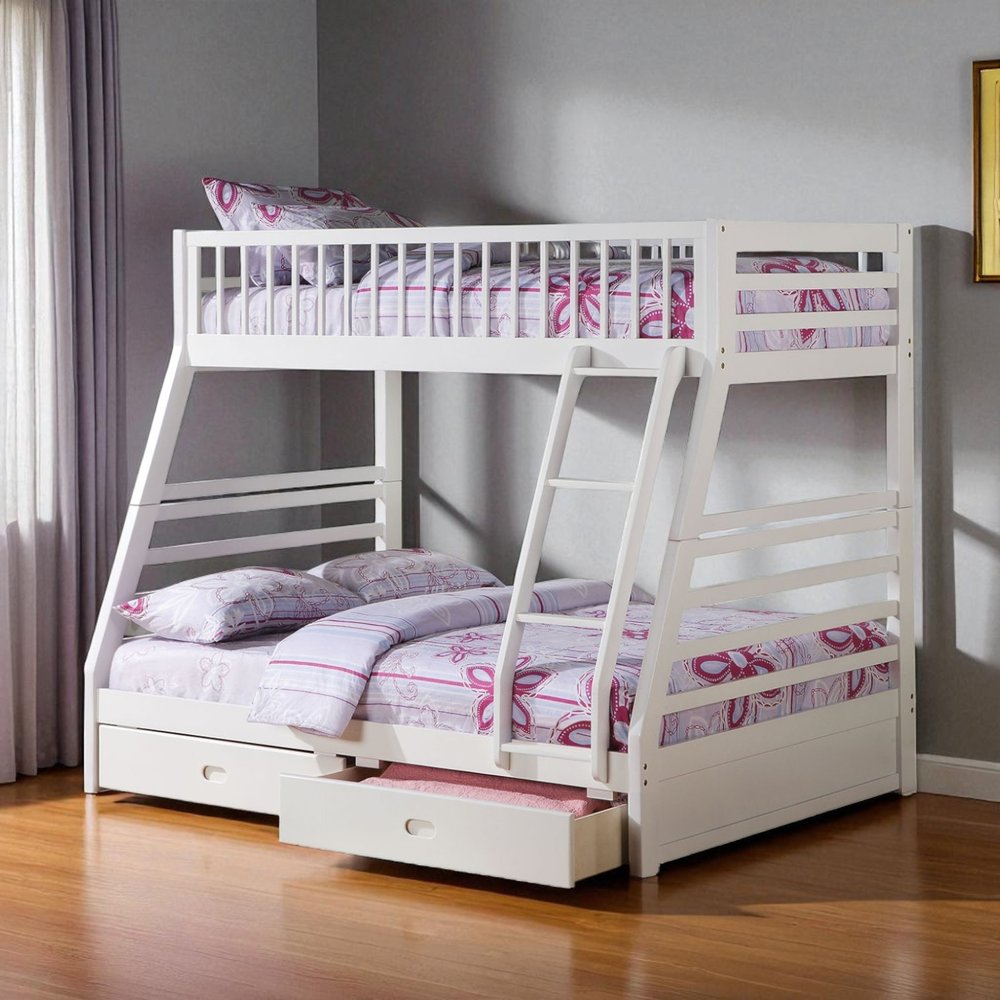 White Twin Over Full Wood Bunk Bed With Storage