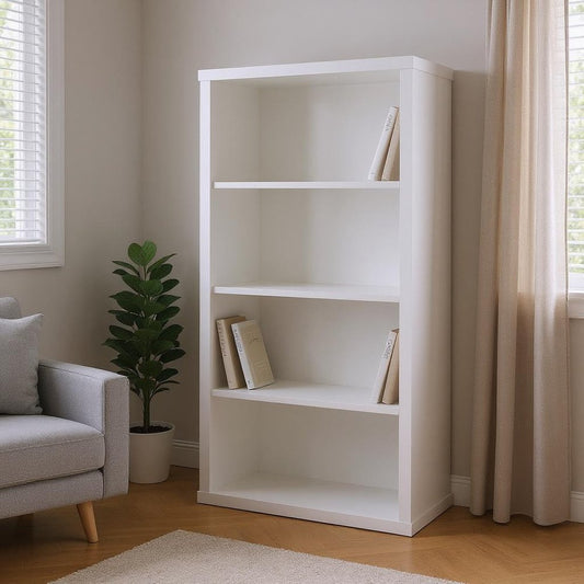 White Wood Adjustable Four Tier Bookcase