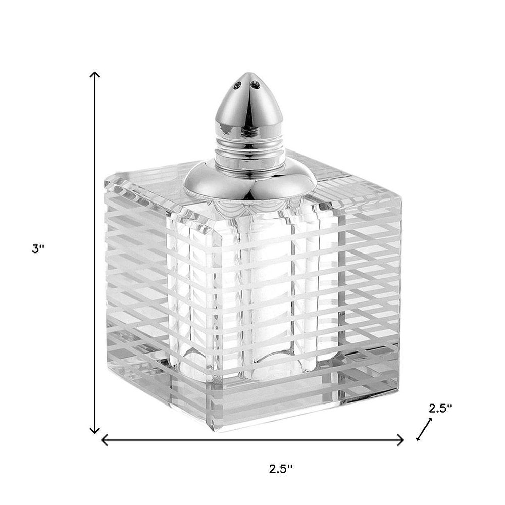 Set of Two Clear And Silver Crystal Striped Pepper Shakers