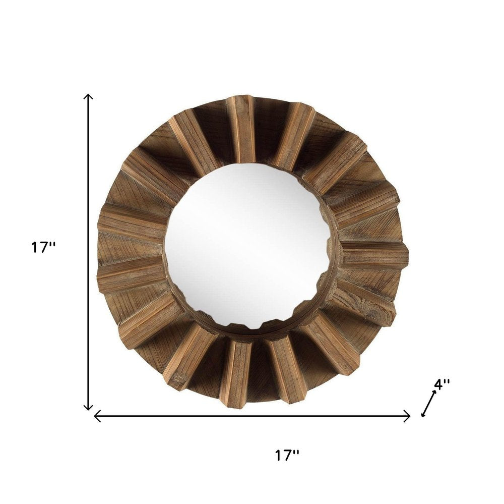 Sprocket 17" Round Walnut Finish Frame Wall Mirror