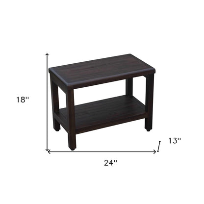 Rectangular Teak Shower Bench With Shelf In Brown Finish