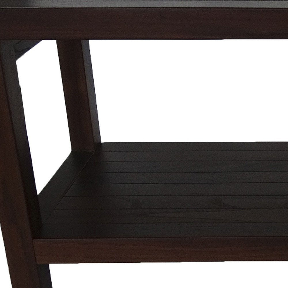 Rectangular Teak Shower Outdoor Bench With Shelf In Brown Finish