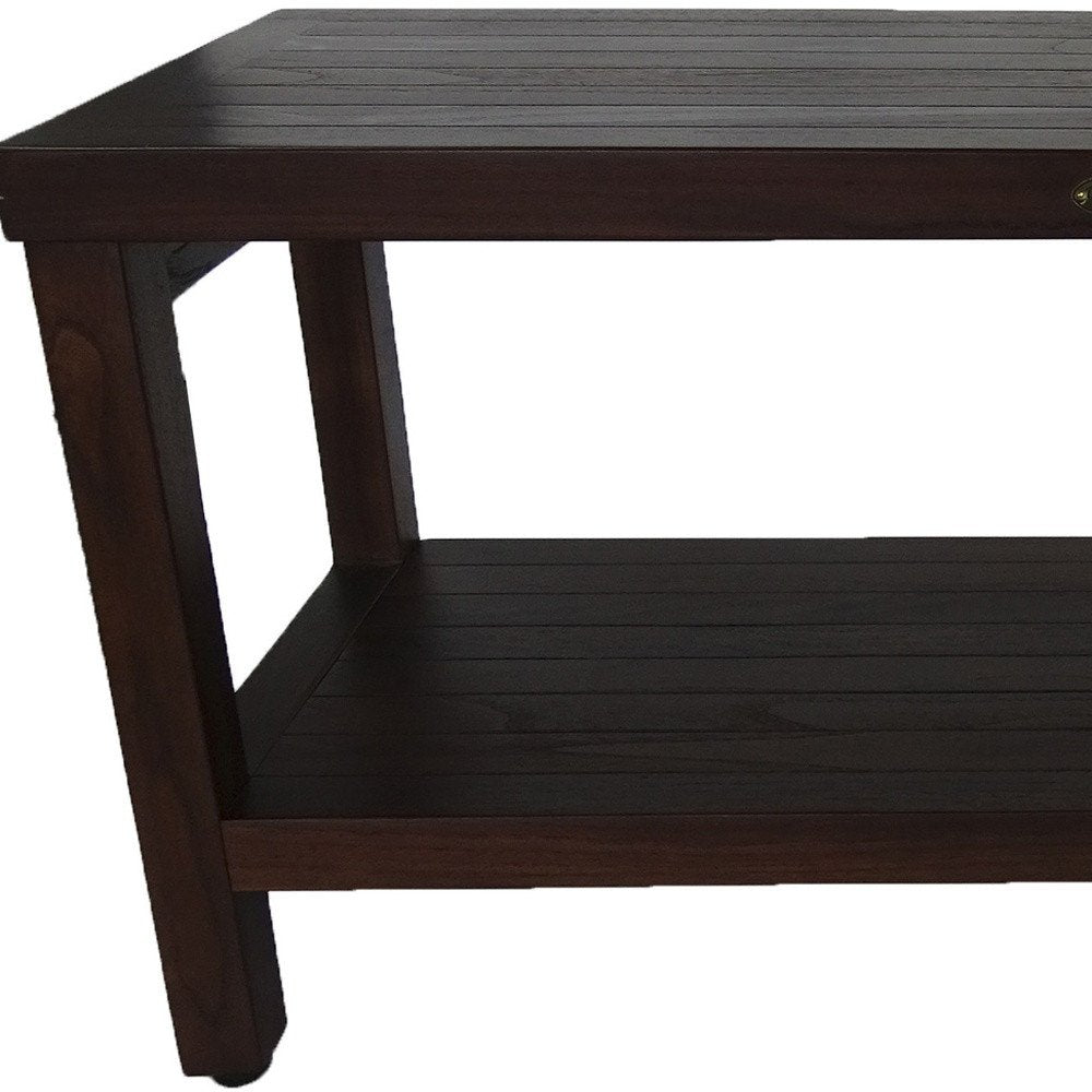 Rectangular Teak Shower Outdoor Bench With Shelf In Brown Finish