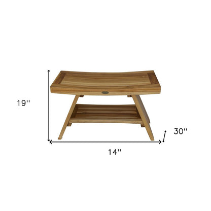 Rectangular Teak Shower Stool Or Bench With Shelf In Natural Finish