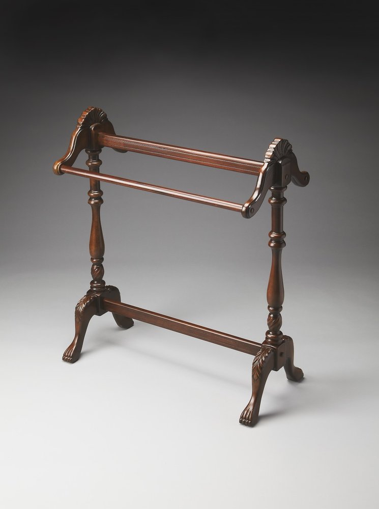 31" Dark Brown Hand Carved Wood Brown Blanket Stand