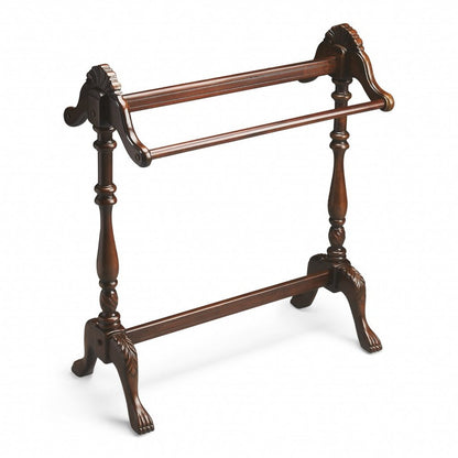 31" Dark Brown Hand Carved Wood Brown Blanket Stand