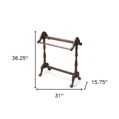 31" Dark Brown Hand Carved Wood Brown Blanket Stand
