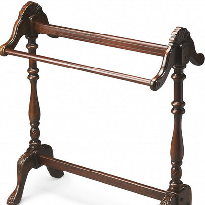 31" Dark Brown Hand Carved Wood Brown Blanket Stand
