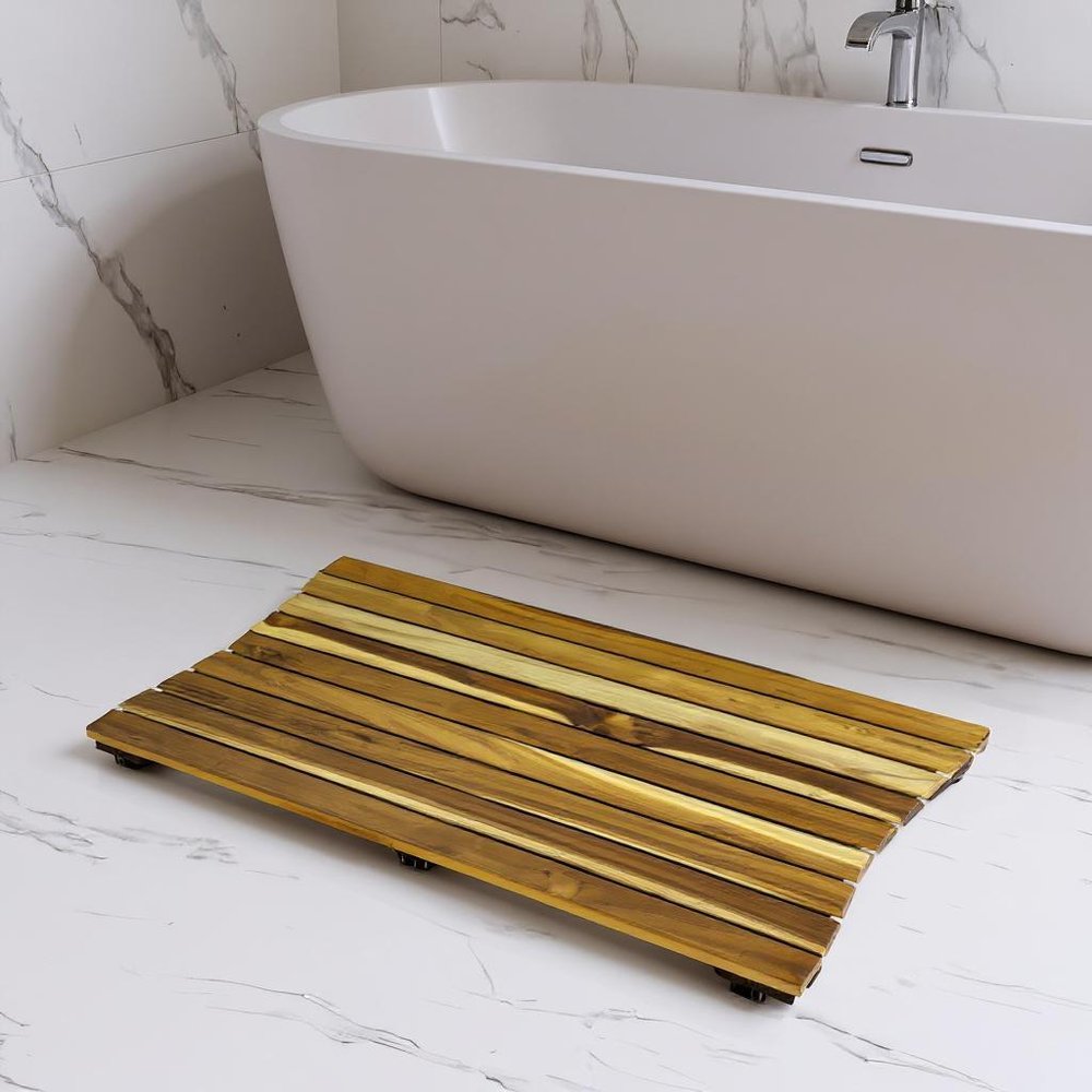 40" Brown Teak Slat Non Slip Bath Mat