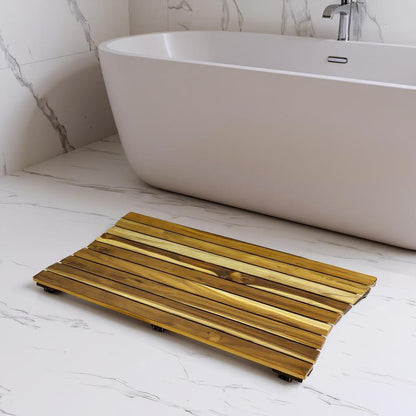 40" Brown Teak Slat Non Slip Bath Mat