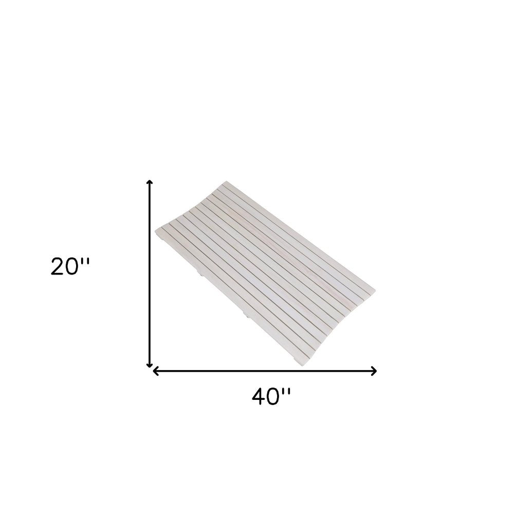 40" White Teak Slat Non Slip Bath Mat