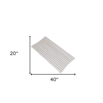 40" White Teak Slat Non Slip Bath Mat
