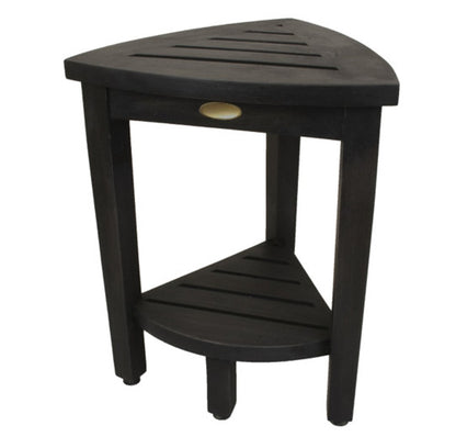 Mod Gray Teak 18" Curvilinear Corner Shower Bench With Shelf