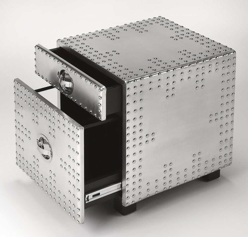 Modern Iconic Silver Aluminum Aviator File Cabinet