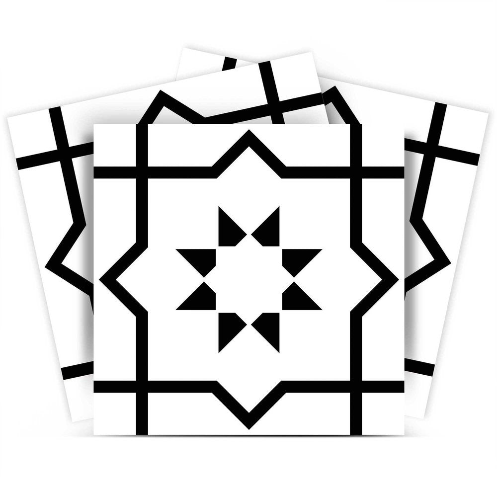 8" X 8" White And Black Sun Peel And Stick Removable Tiles