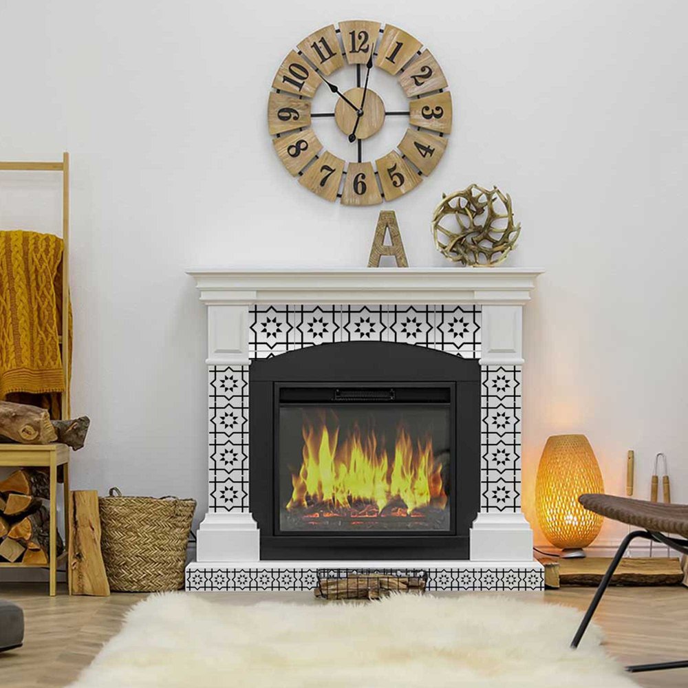 8" X 8" White And Black Sun Peel And Stick Removable Tiles