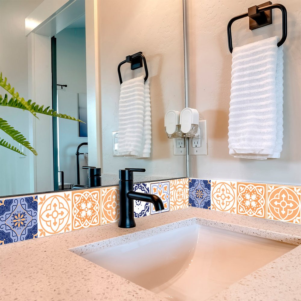 8" X 8" Yellow White And Blues Peel And Stick Removable Tiles