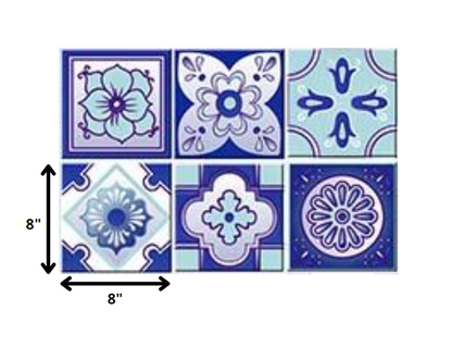 8" X 8" Vintage Turq Blue And White Peel And Stick Removable Tiles