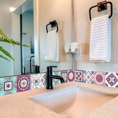 8" X 8" Vintage Turq Blush And Mauve Peel And Stick Removable Tiles