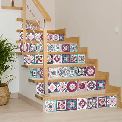 8" X 8" Vintage Turq Blush And Mauve Peel And Stick Removable Tiles