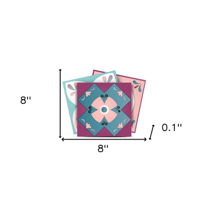 8" X 8" Vintage Turq Blush And Mauve Peel And Stick Removable Tiles