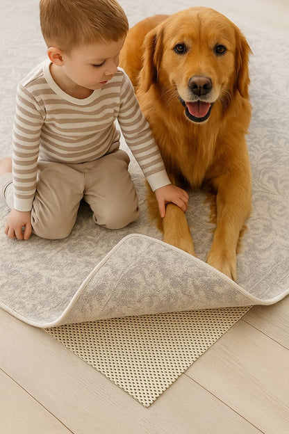 9' x 12' Ivory Striped Weave Non Slip Rug Pad