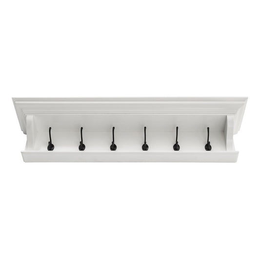 Classic White Wood Wide Six Hook Wall Mounted Coat Rack