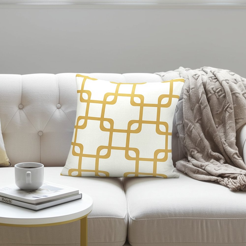 Yellow and White Grid Geometric Throw Pillow