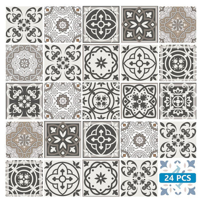 8" x 8" Wood Brown and White Mosaic Peel and Stick Removable Tiles