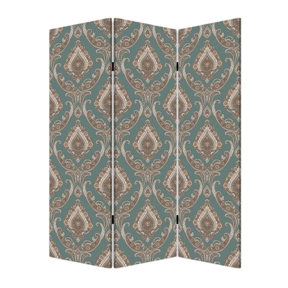 Vintage Green Baroque Three Panel Room Divider Screen