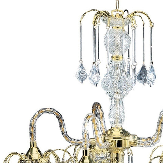 Two Tier Crystal and Gold Hanging Chandelier Light