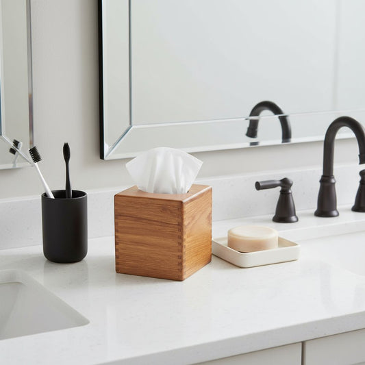 Traditional Solid Teak Square Tissue Box Cover