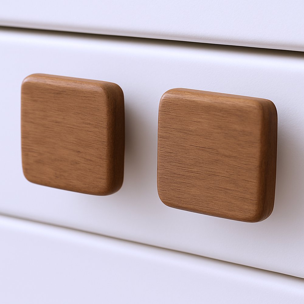 Set of Two Brown Wood Square Drawer Pull Knobs