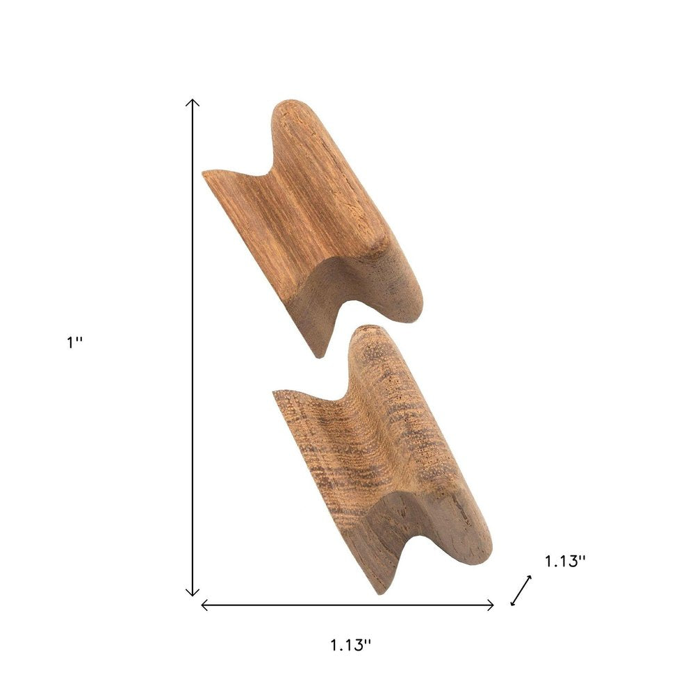 Set of Two Brown Wood Square Drawer Pull Knobs