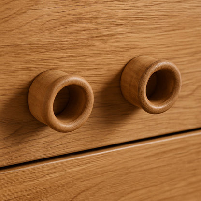 Set of Two Brown Wood Round Open Circle Drawer Pull Knobs
