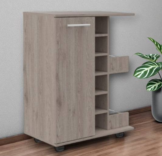 Light Gray Rolling Bar Cart With Wine Storage