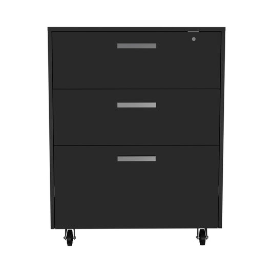 35" Black Wood Three Drawers Filing Cabinet
