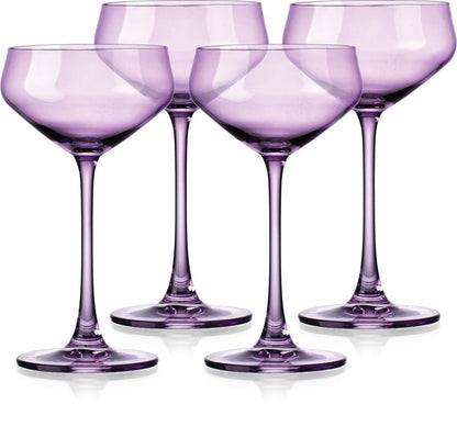 Set of Four Purple Crystal Shallow Bowl Stemmed Coupe