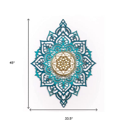 Turquoise And Gold Solid Wood Geometric Shapes Wall Decor