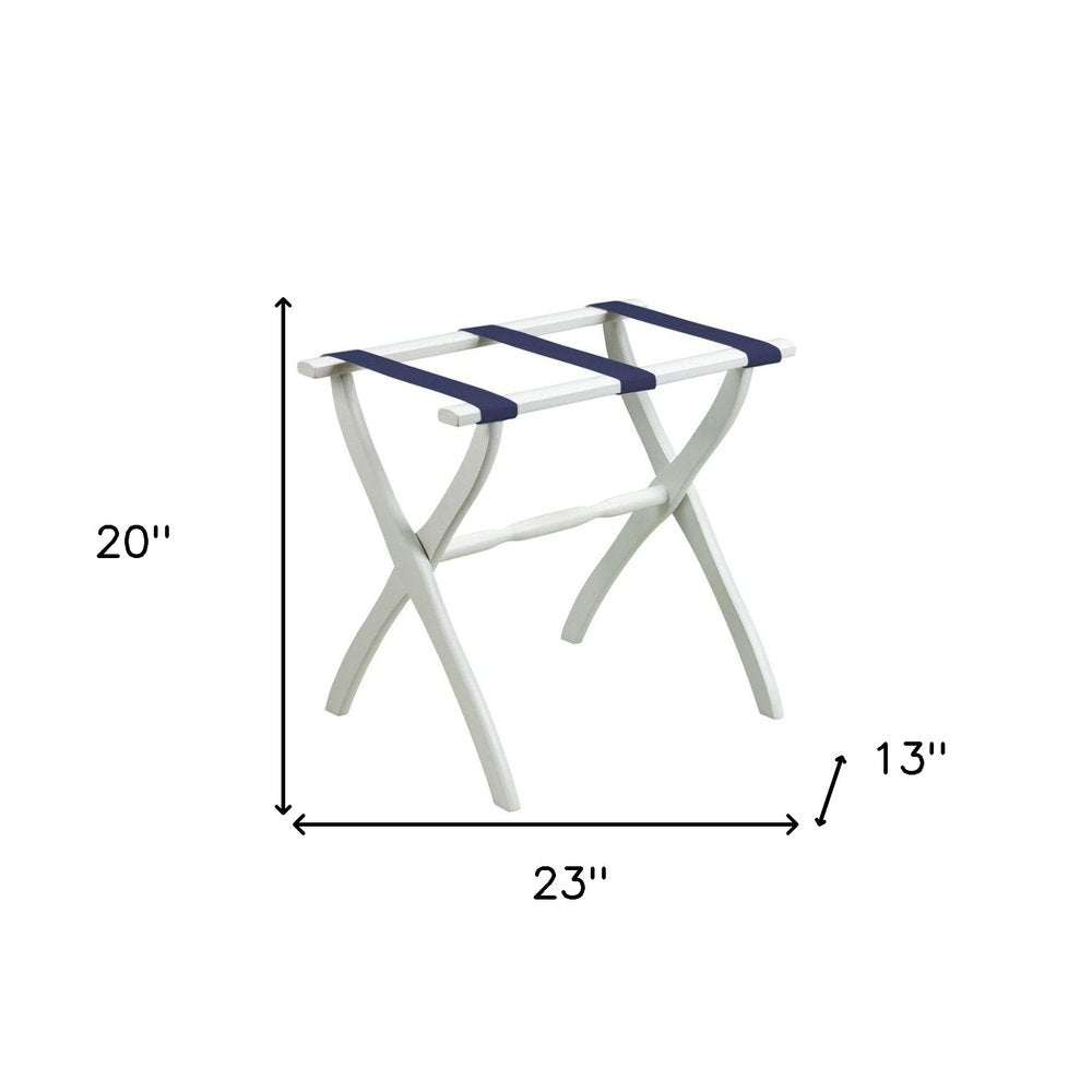 White Folding Luggage Rack With Black Straps