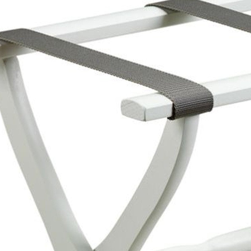 White Folding Luggage Rack With Gray Straps