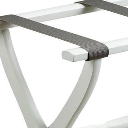 White Folding Luggage Rack With Gray Straps